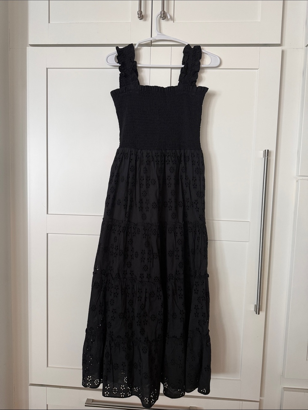 Quince Black Smocked Eyelet Tiered Maxi Dress - Picture 1 of 5